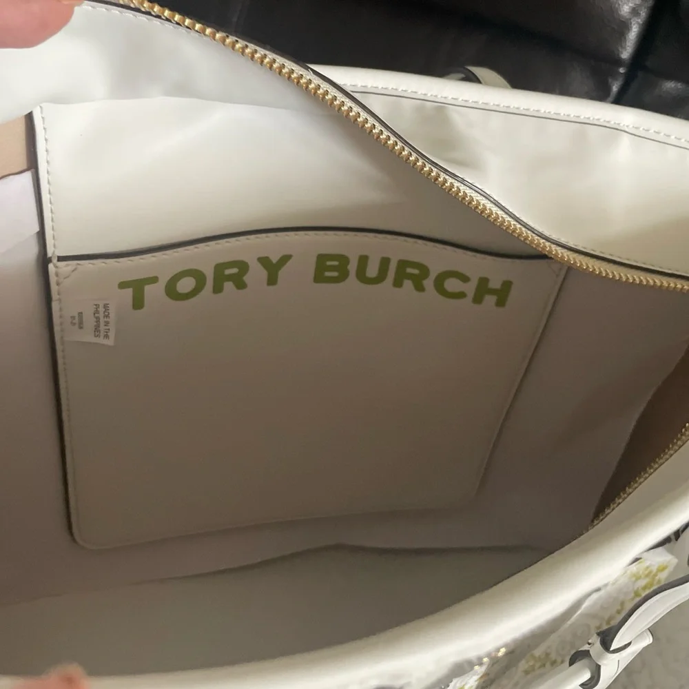 Tory Burch Women's T Monogram Canvas Floral Vine Small Tote - Picture 7 of 11